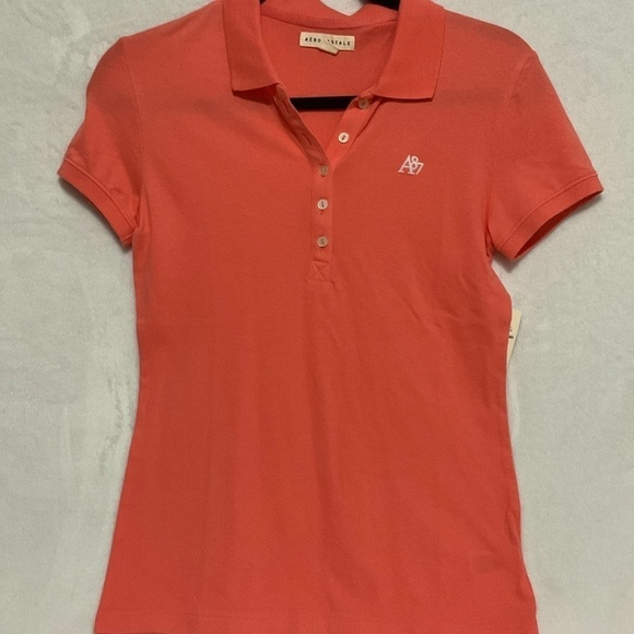 Aeropostale Women's Salmon Short Sleeve Polo Shirt Size Medium‎ - Picture 2 of 6